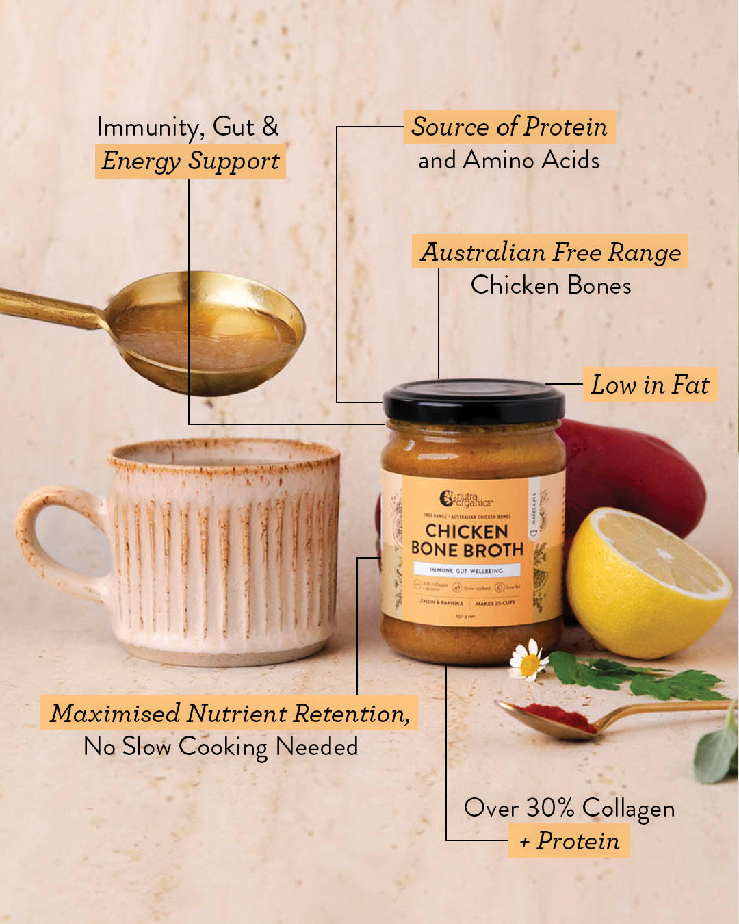 Chicken Bone Broth Concentrate Lemon & Paprika